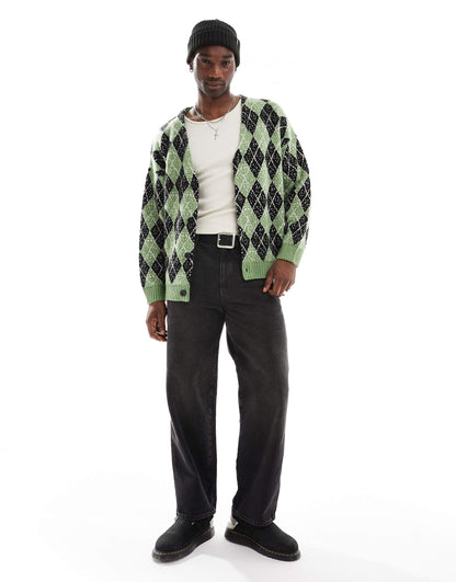 Argyle Jacquard Knit Cardigan