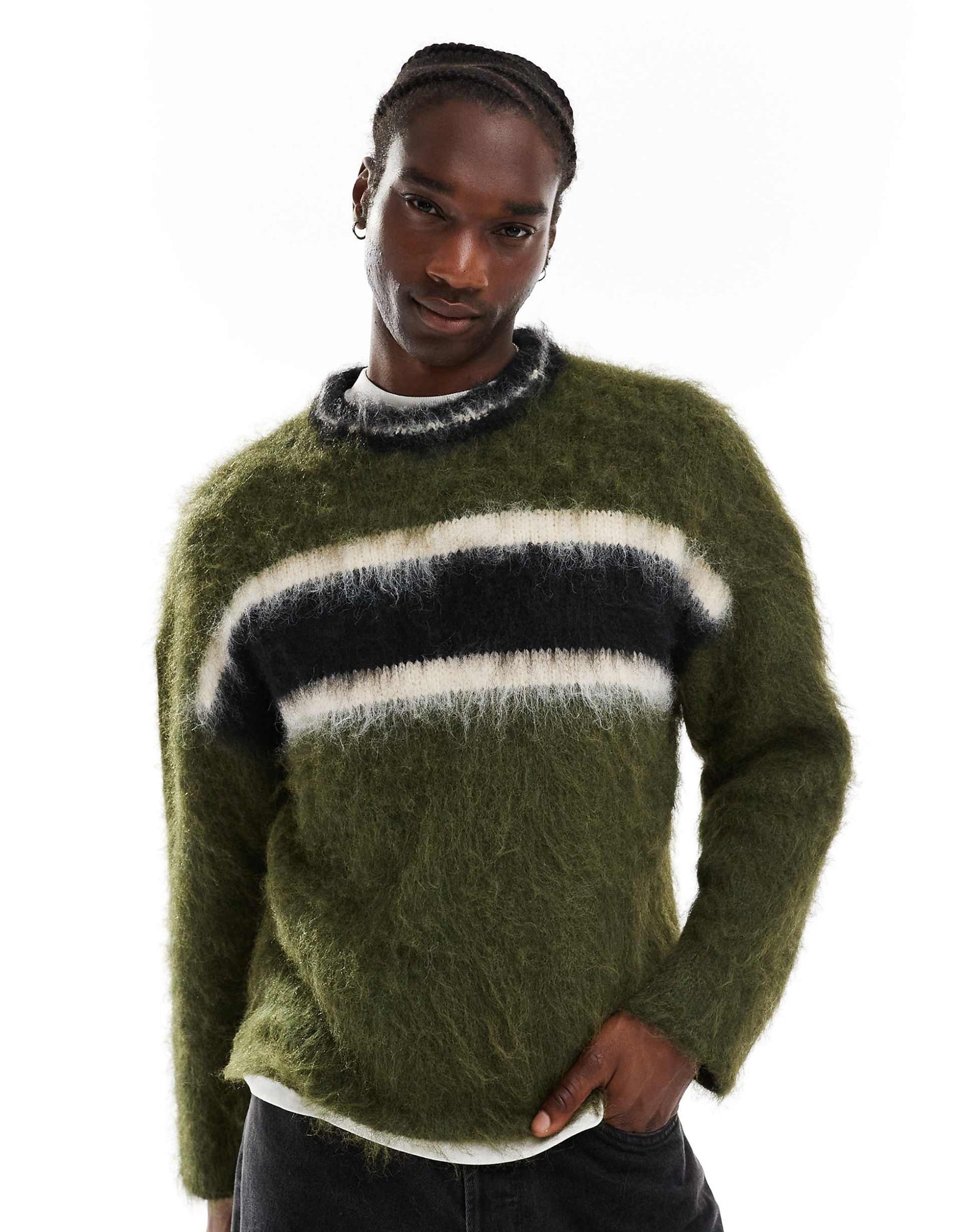 Faux Mohair Standard Knit Jumper With Stripe