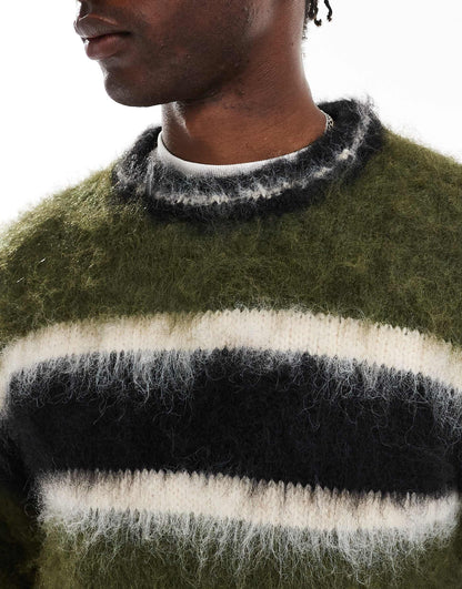Faux Mohair Standard Knit Jumper With Stripe