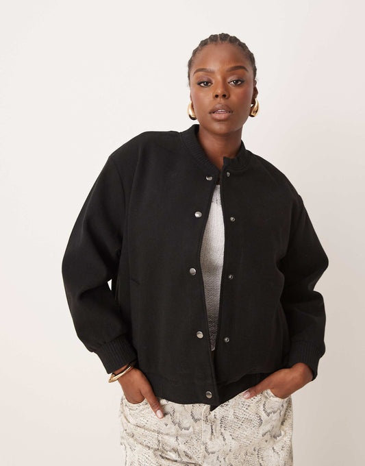 Curve Cropped Popper Bomber Jacket