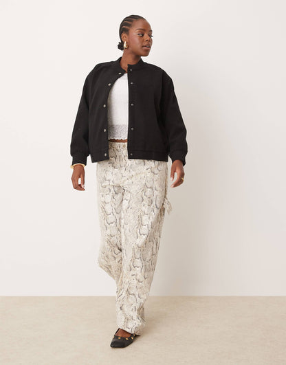 Curve Cropped Popper Bomber Jacket