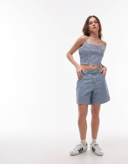 Denim Striped Shorts Co-Ord