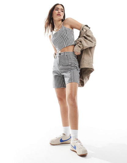 Denim Checked Shorts Co-Ord