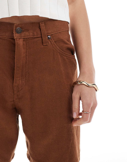 High Waisted Linen Blend Baggy Denim Shorts