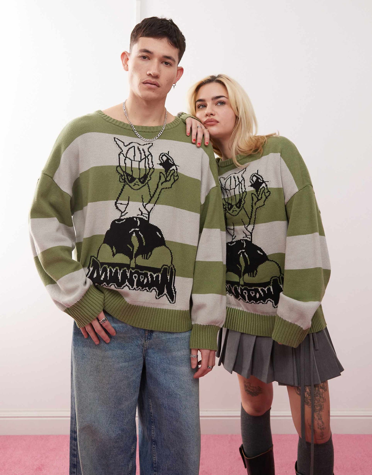 Unisex Oversized Stripe Graphic Jumper