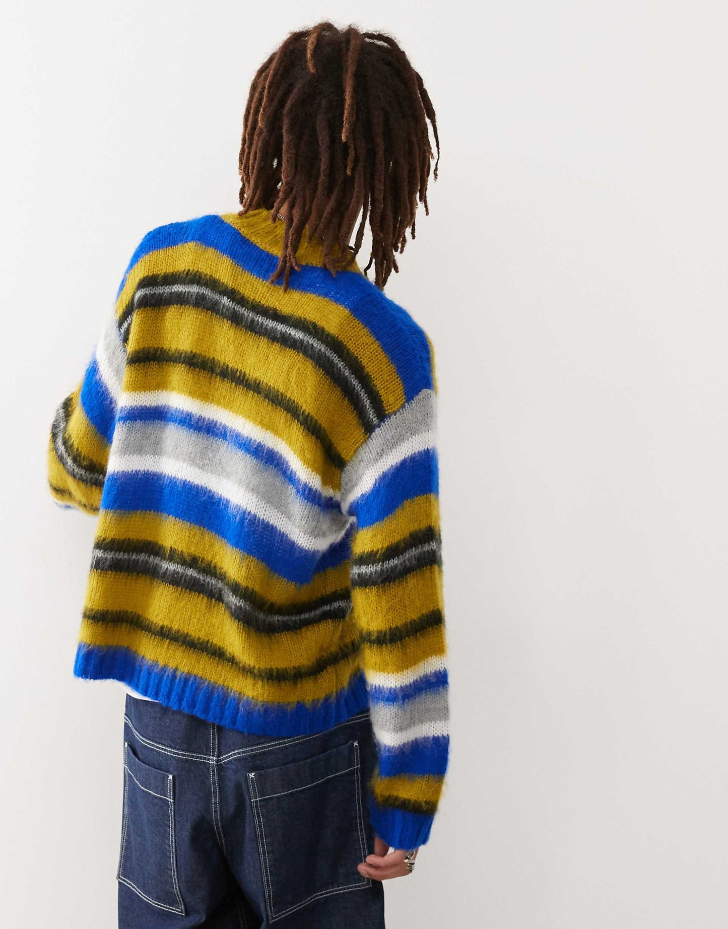 Brushed Oversized Fluffy Striped Crew Neck Jumper