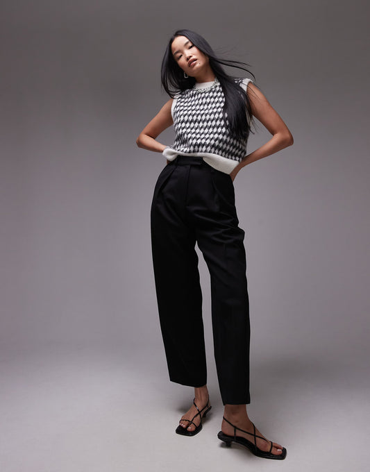 Structured Straight Leg Trousers With Pressed Crease