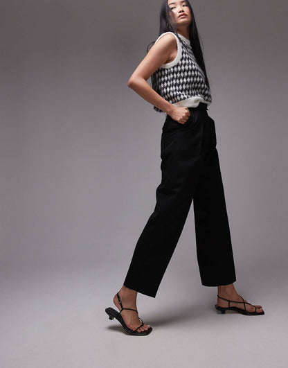 Structured Straight Leg Trousers With Pressed Crease