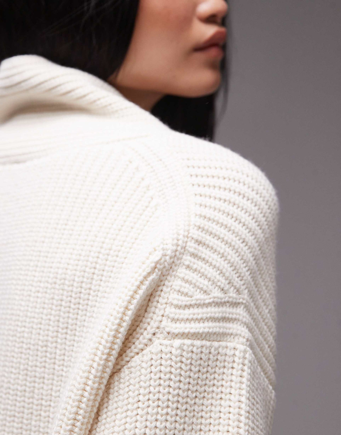 Wool Blend Rib Oversized Sweater With Shawl Collar