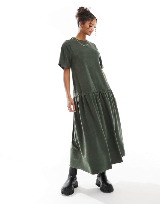 Tie Back Chunky Cord Flare Hem Midi Dress