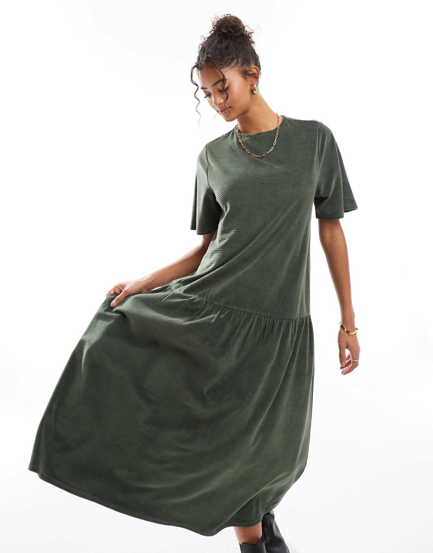 Tie Back Chunky Cord Flare Hem Midi Dress