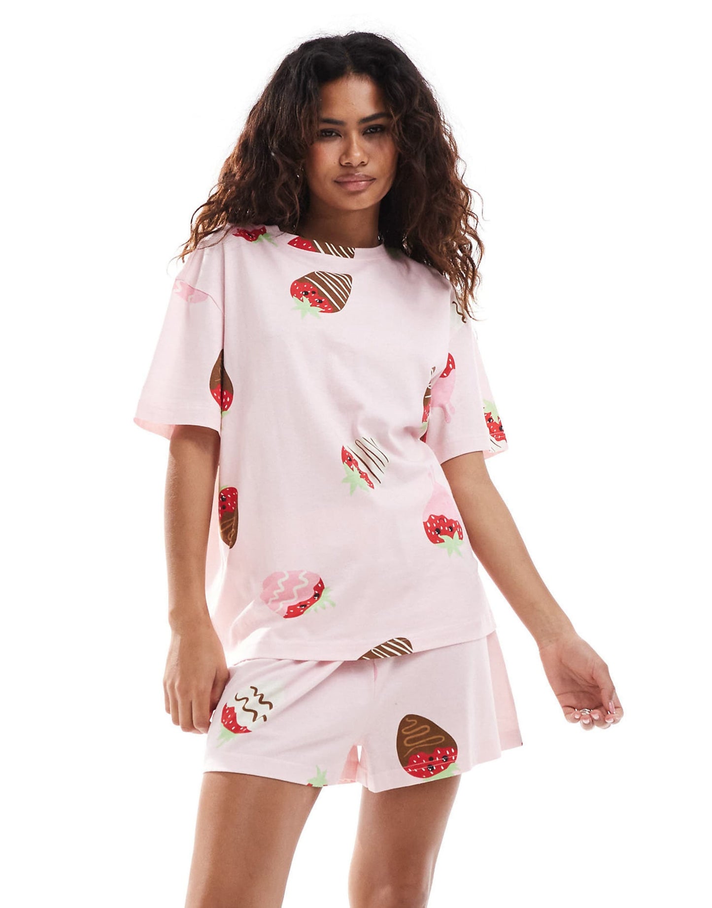 Chocolate Strawberry Oversized Tee & Short Pyjama Set