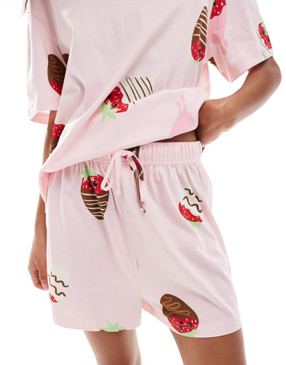 Chocolate Strawberry Oversized Tee & Short Pyjama Set