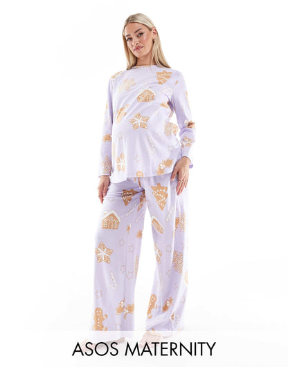 Maternity Gingerbread House Long Sleeve Top & Trouser Pyjama Set