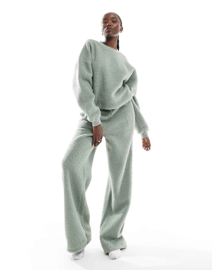 Tall Lounge Borg Sweat & Wide Leg Trouser Set