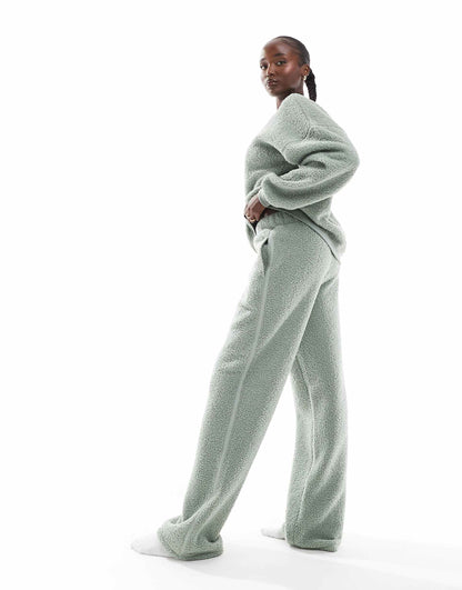 Tall Lounge Borg Sweat & Wide Leg Trouser Set