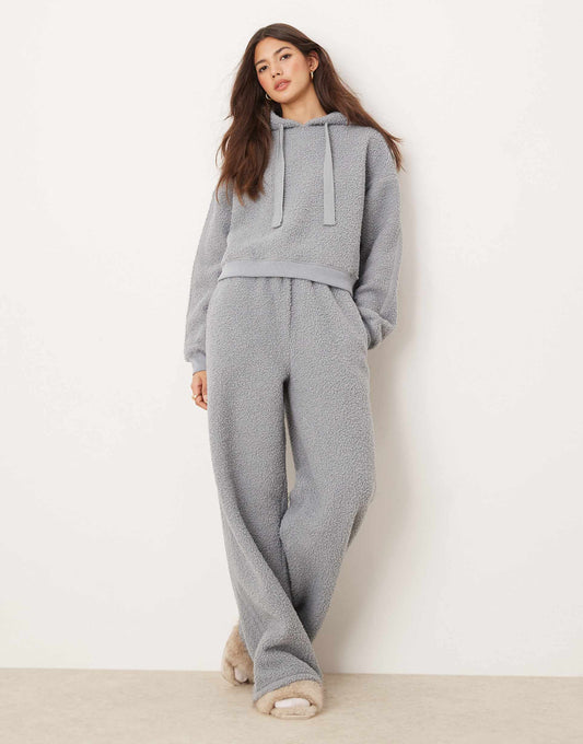 Lounge Borg Cropped Hoodie & Wide Leg Set