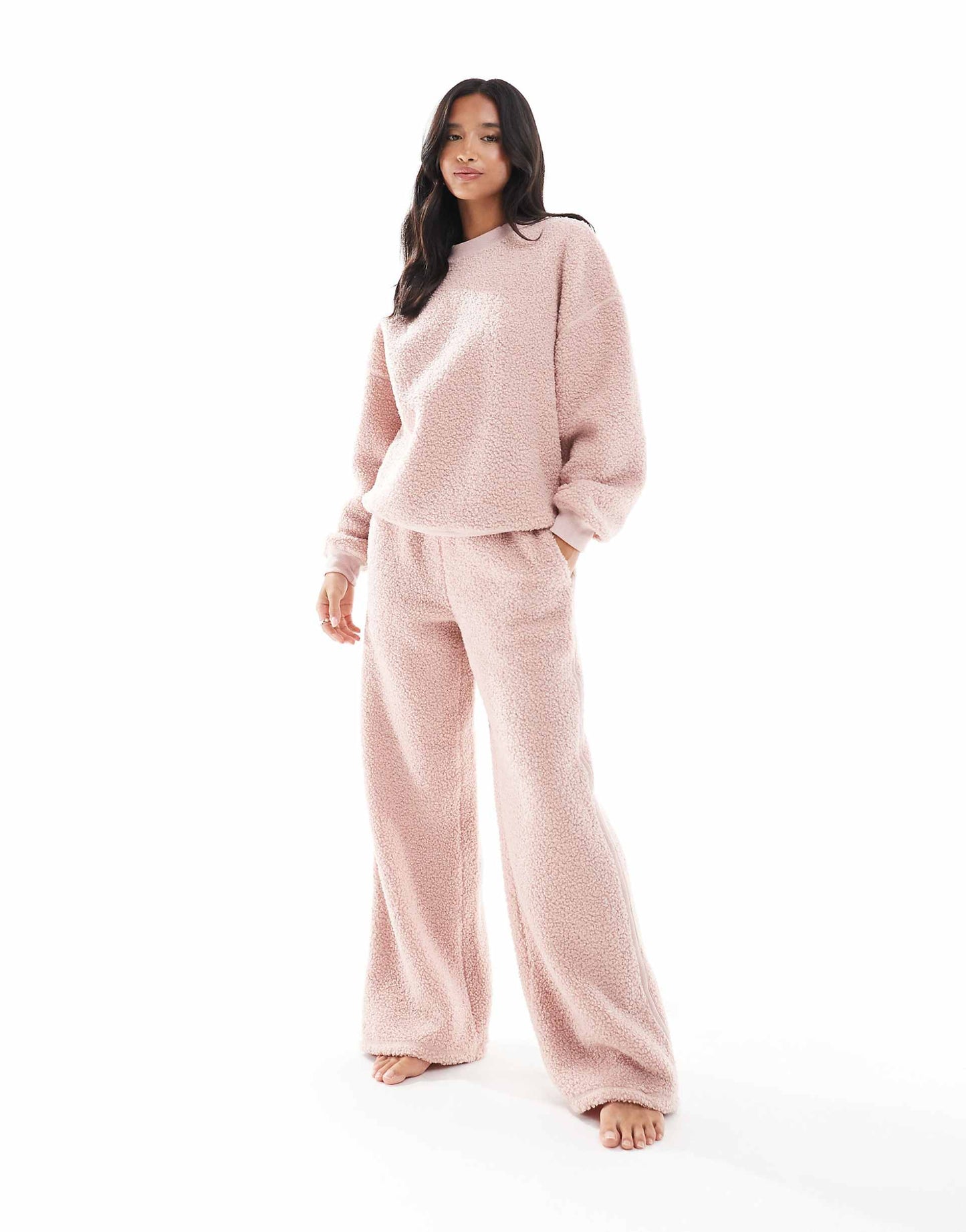 Petite Lounge Borg Sweat & Wide Leg Trouser Set