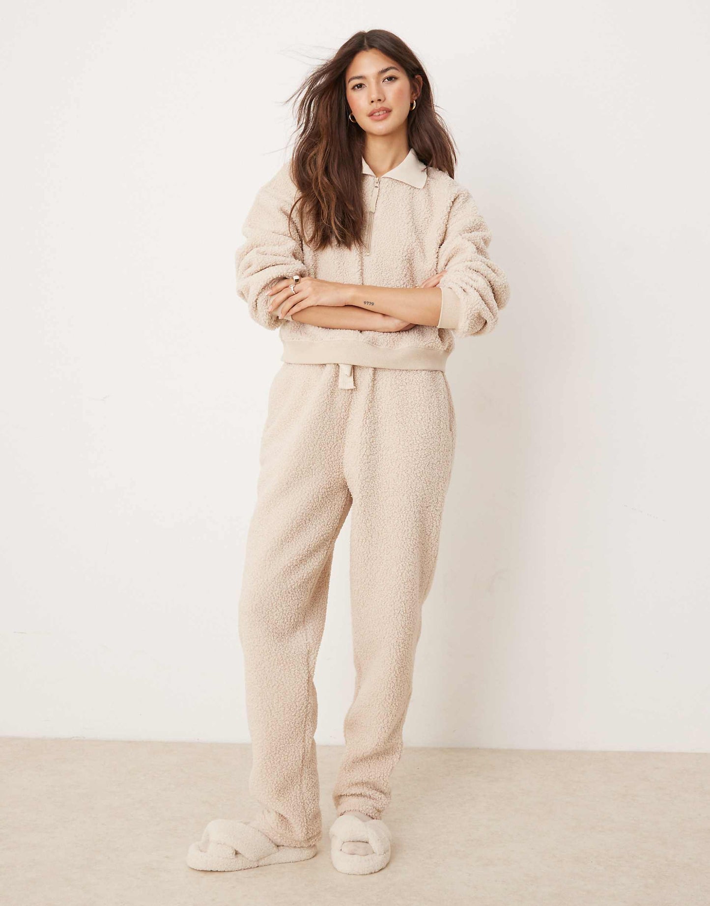 Lounge Borg Zip Collar Sweat & Tapered Trouser Set