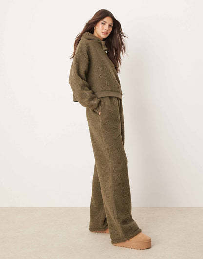 Lounge Borg Cropped Hoodie & Wide Leg Set