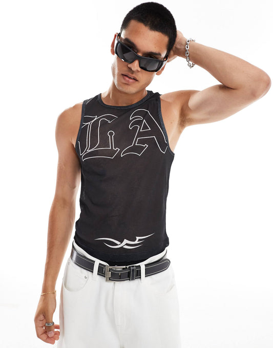 Textured Mesh Vest With Print