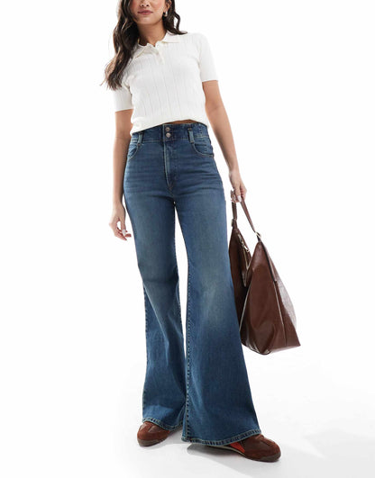 Ribcage Bells High Rise Flare Jeans With Corset Detail