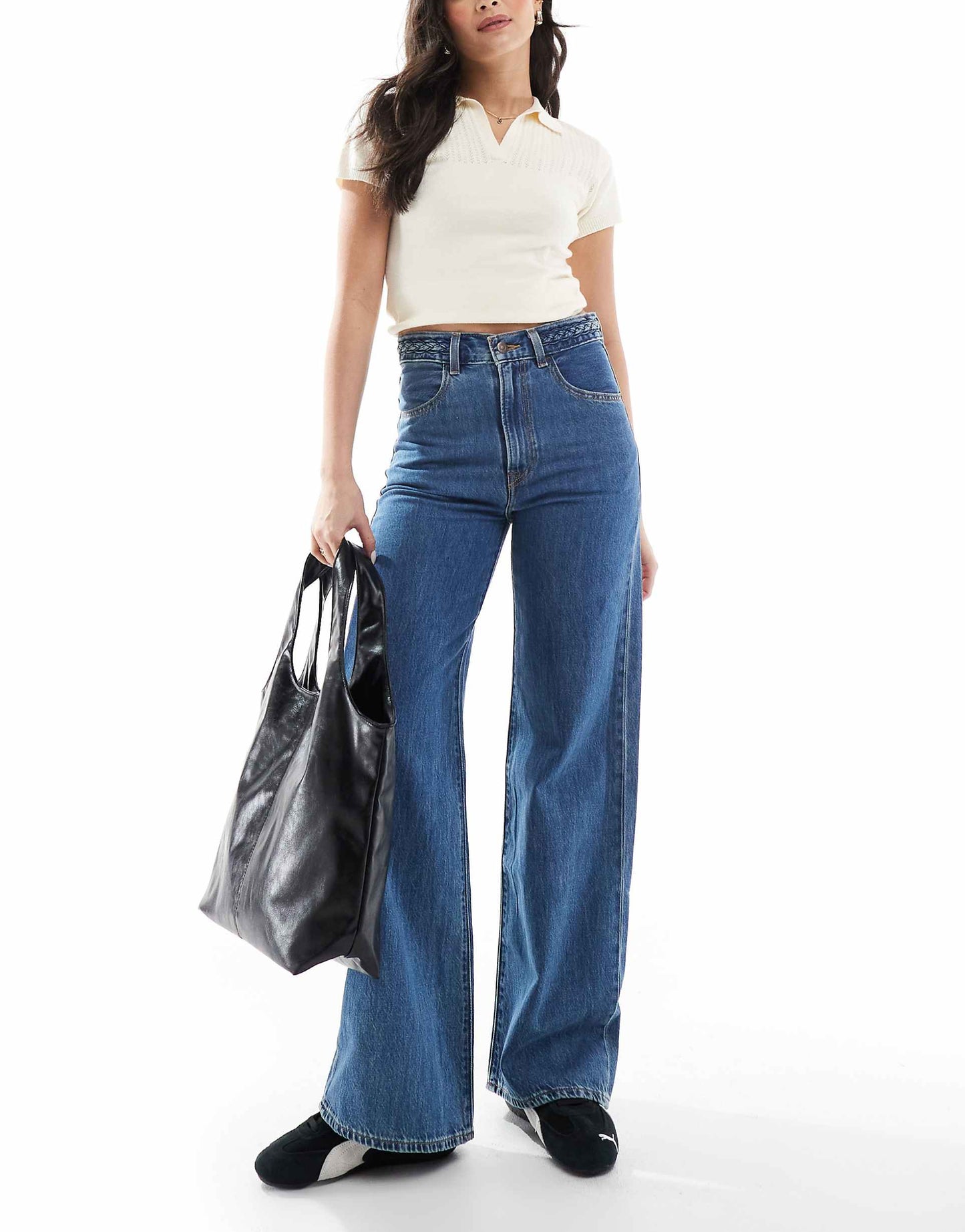 Ribcage High Rise Wide Leg Braided Jeans