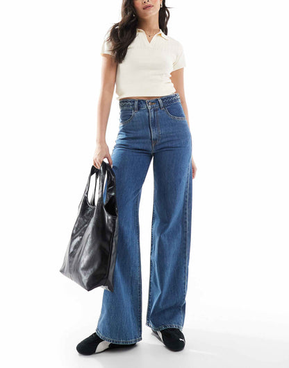 Ribcage High Rise Wide Leg Braided Jeans