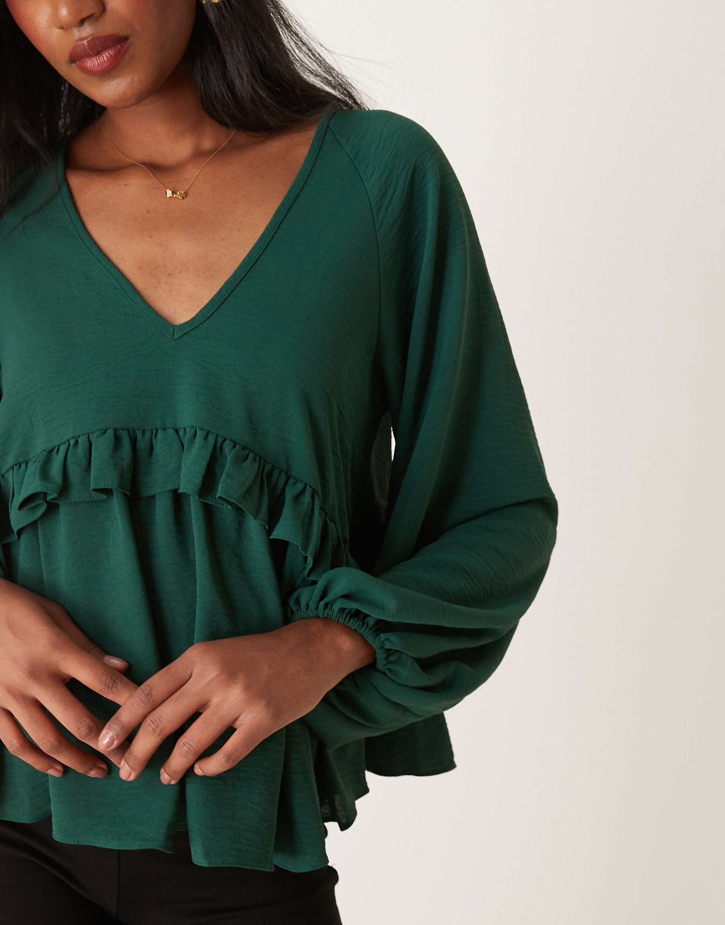 V Neck Smock Top With Ruffle