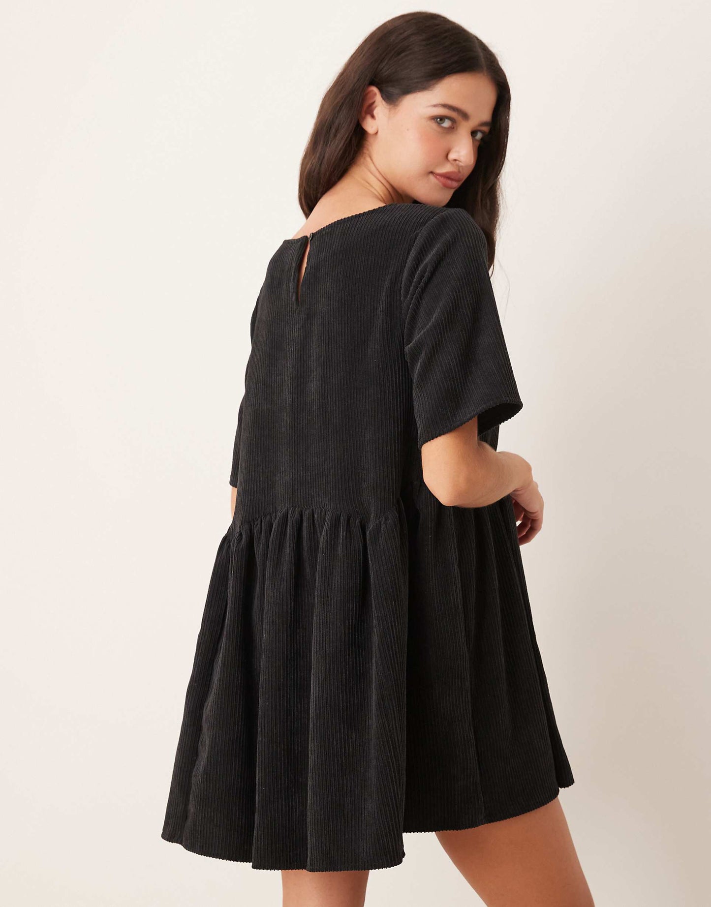 Cord Smock Tee Mini Dress With Waist Seam Detail