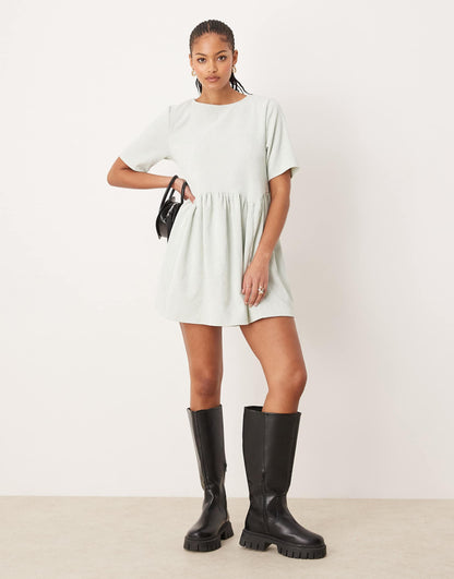 Tall Cord Smock Tee Mini Dress With Waist Seam Detail