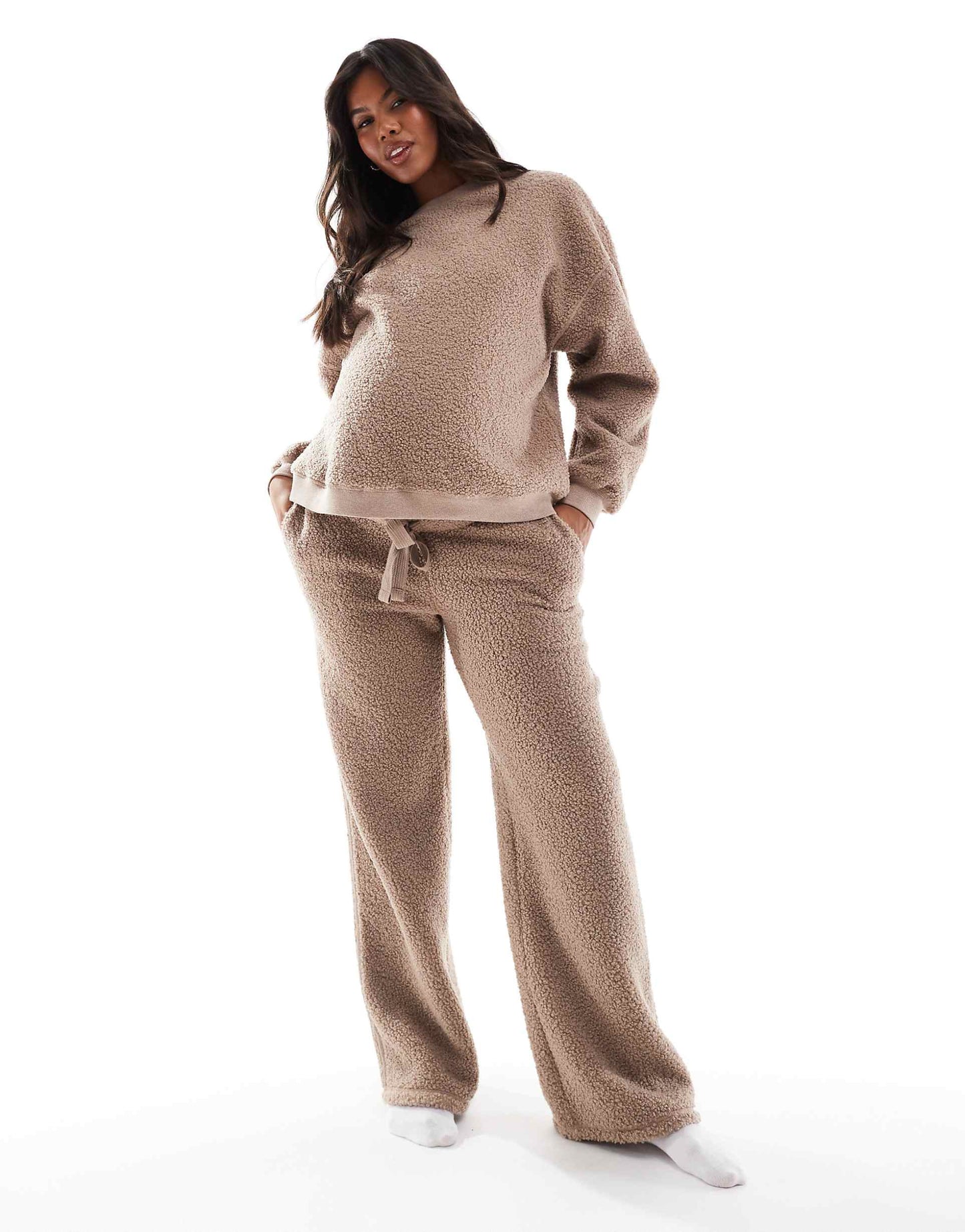 Maternity Lounge Borg Sweat & Wide Leg Trouser Set