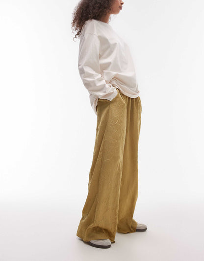 Crinkle Satin Wide Leg Trouser