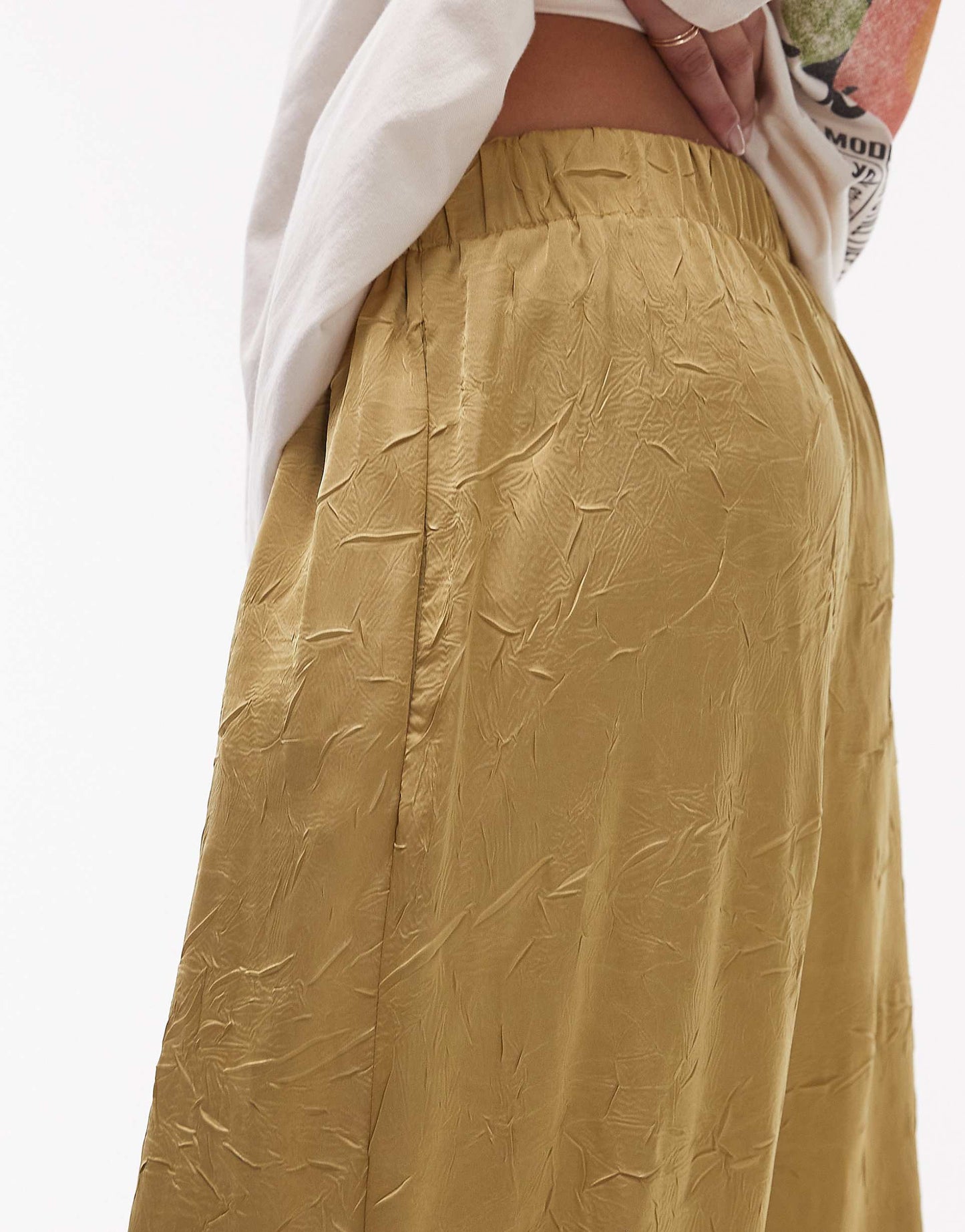 Crinkle Satin Wide Leg Trouser