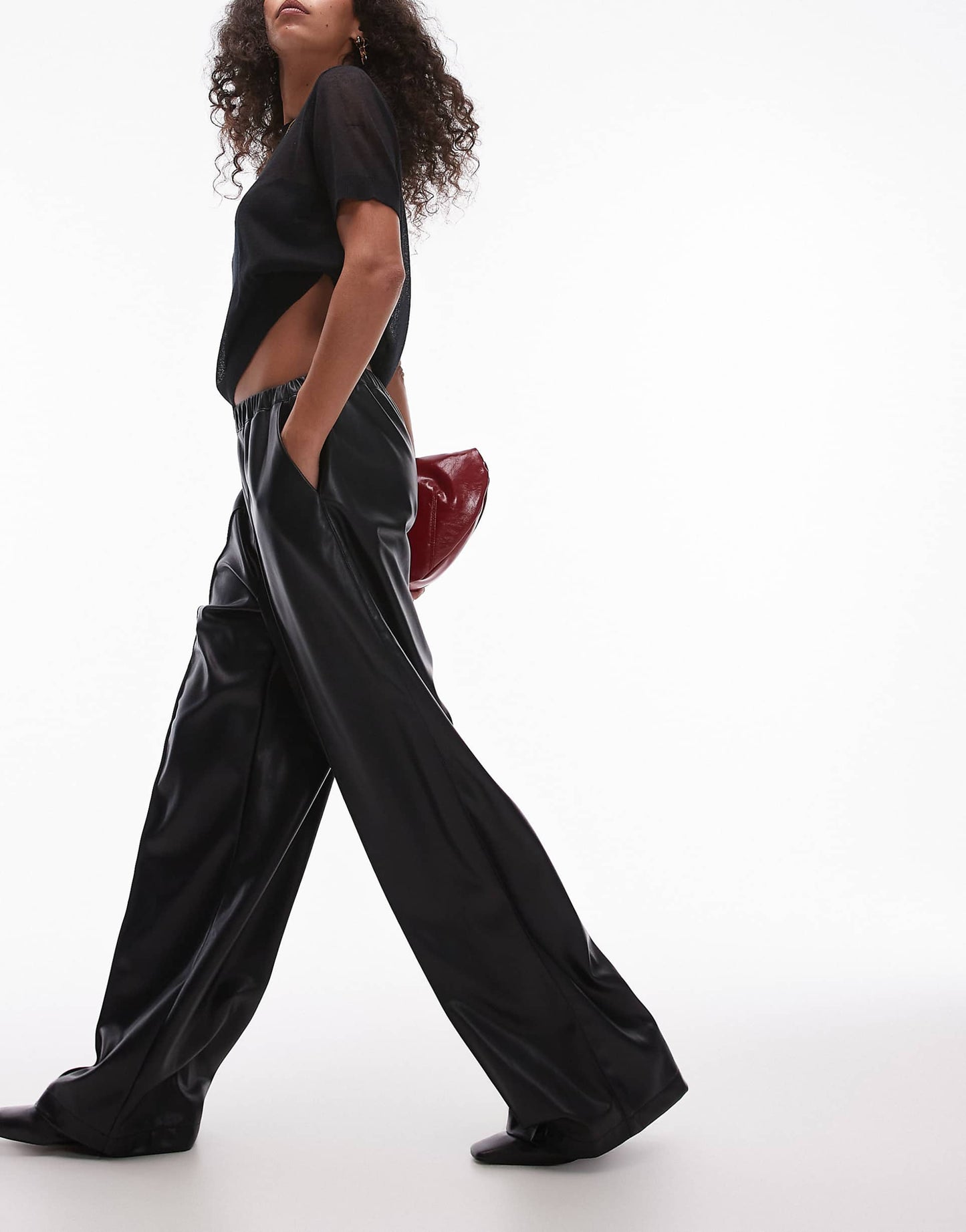 Seamed Wide Leg Faux Leather Jogger