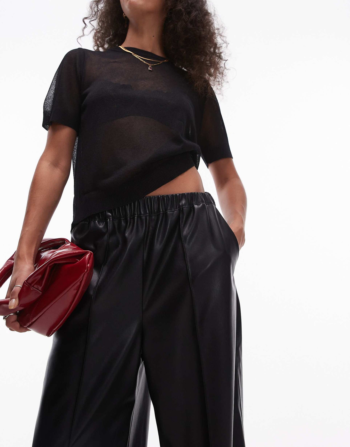 Seamed Wide Leg Faux Leather Jogger