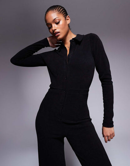 Tall Cord Long Sleeve Button Through Jumpsuit