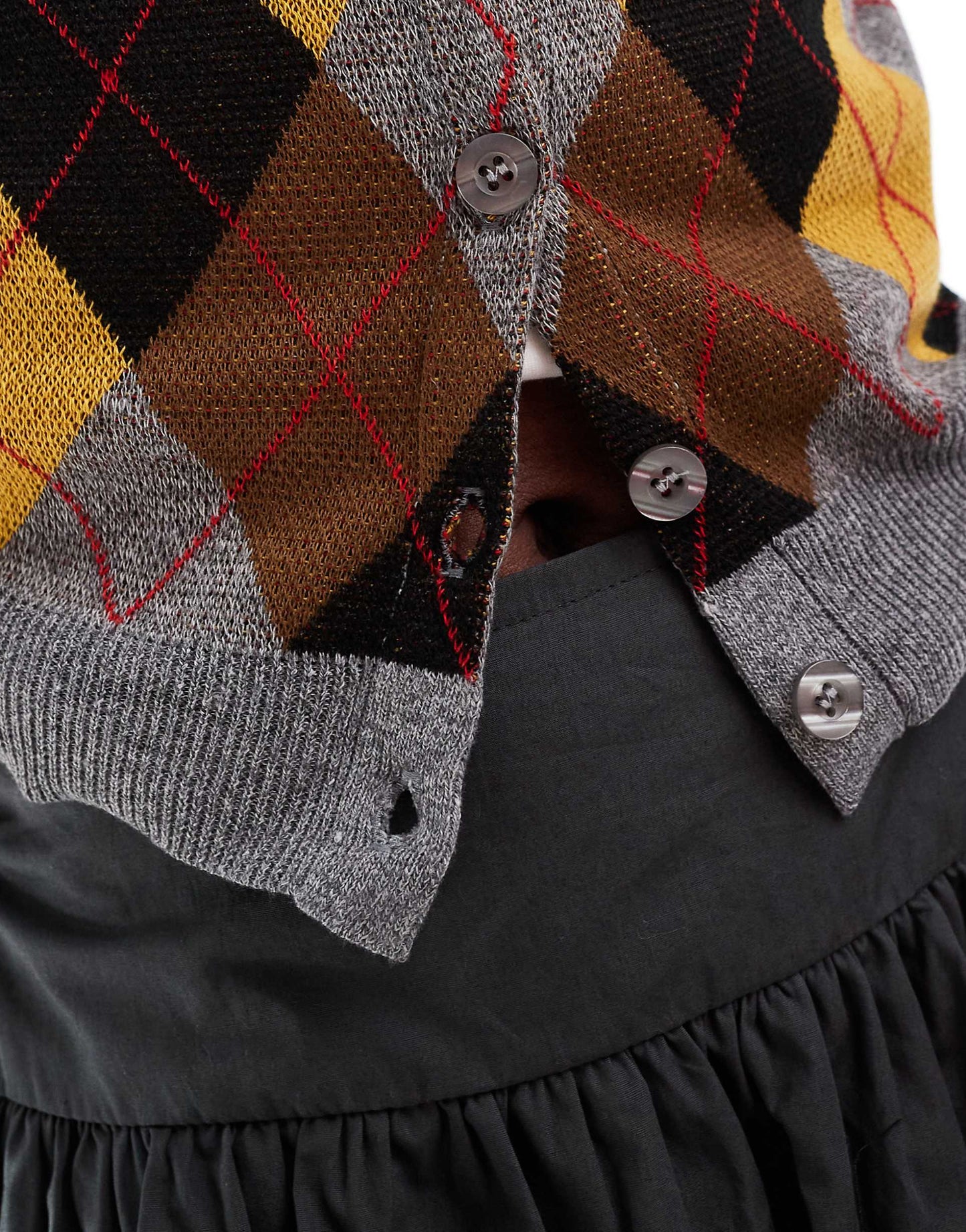 Grey Marl Cardigan Withharlequin Pattern Front Panel