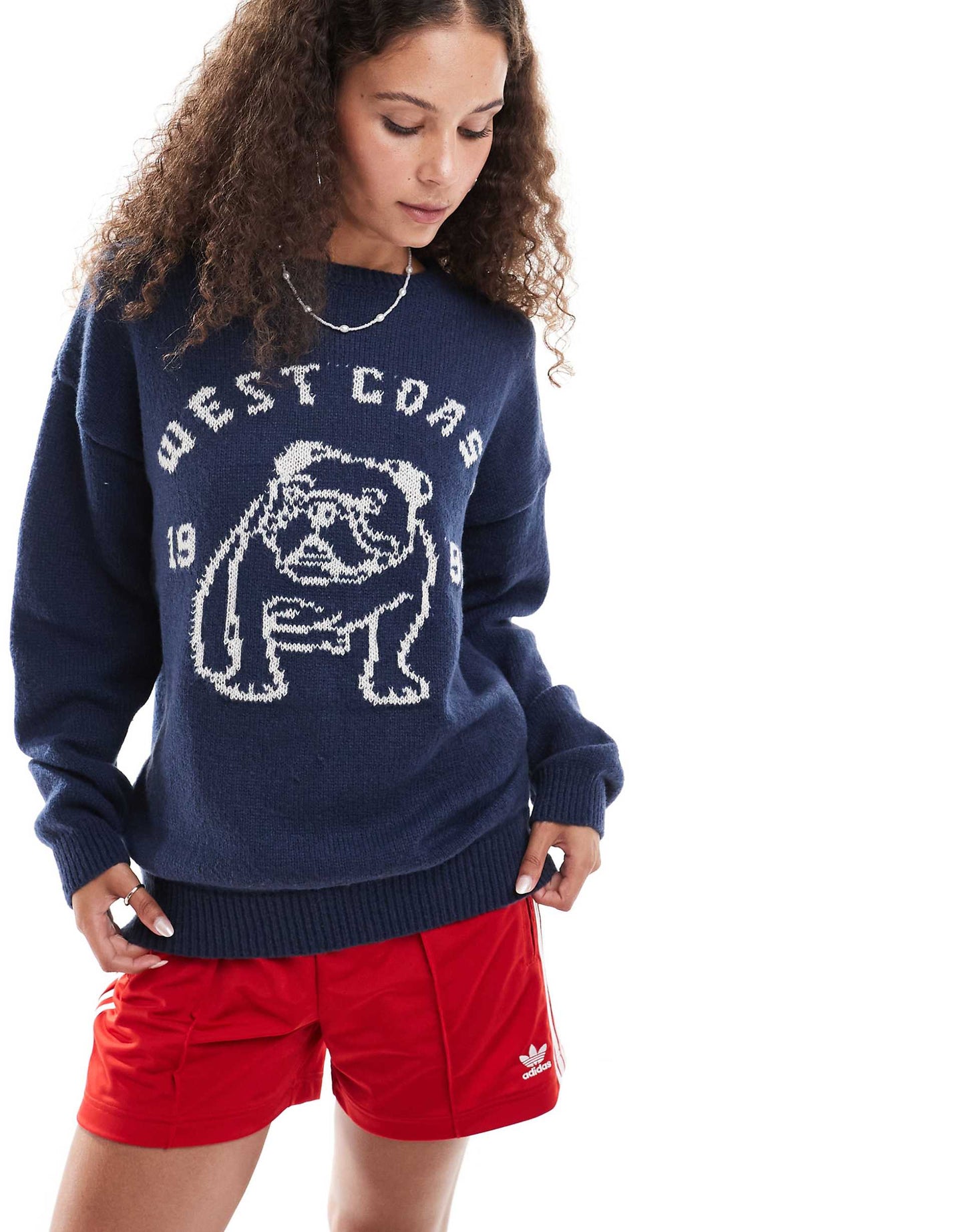 Relaxed Knitted Jumper With Bulldog Intarsia