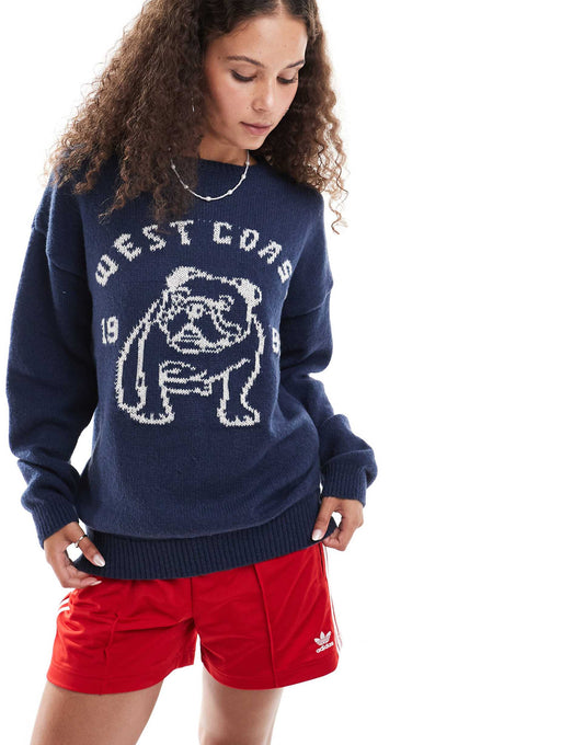 Relaxed Knitted Jumper With Bulldog Intarsia
