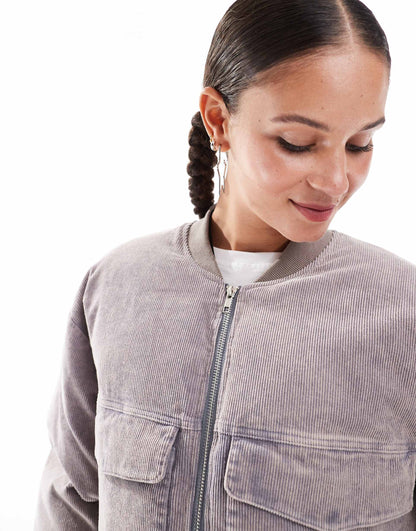 Washed Cord Utility Bomber Jacket