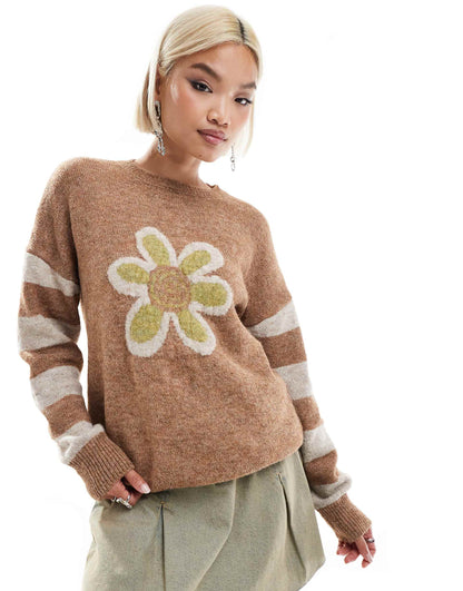 Flower Motif Knitted Jumper