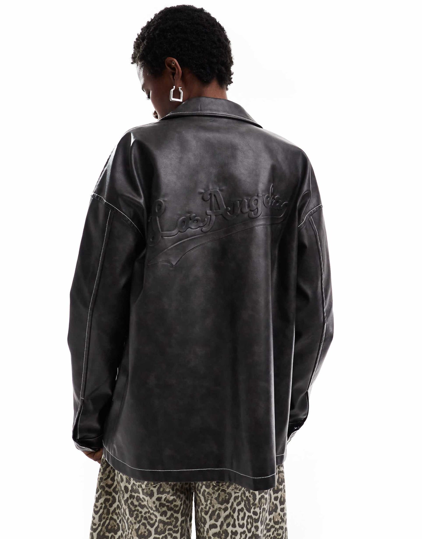 Pu Boxy Jacket With Los Angeles Applique