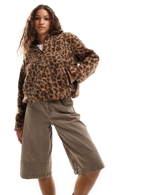 Leopard Borg Crop Jacket