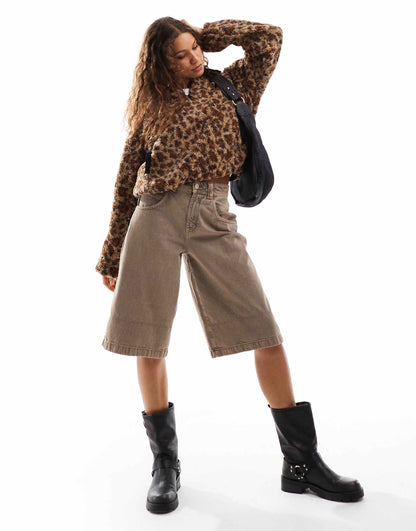 Leopard Borg Crop Jacket