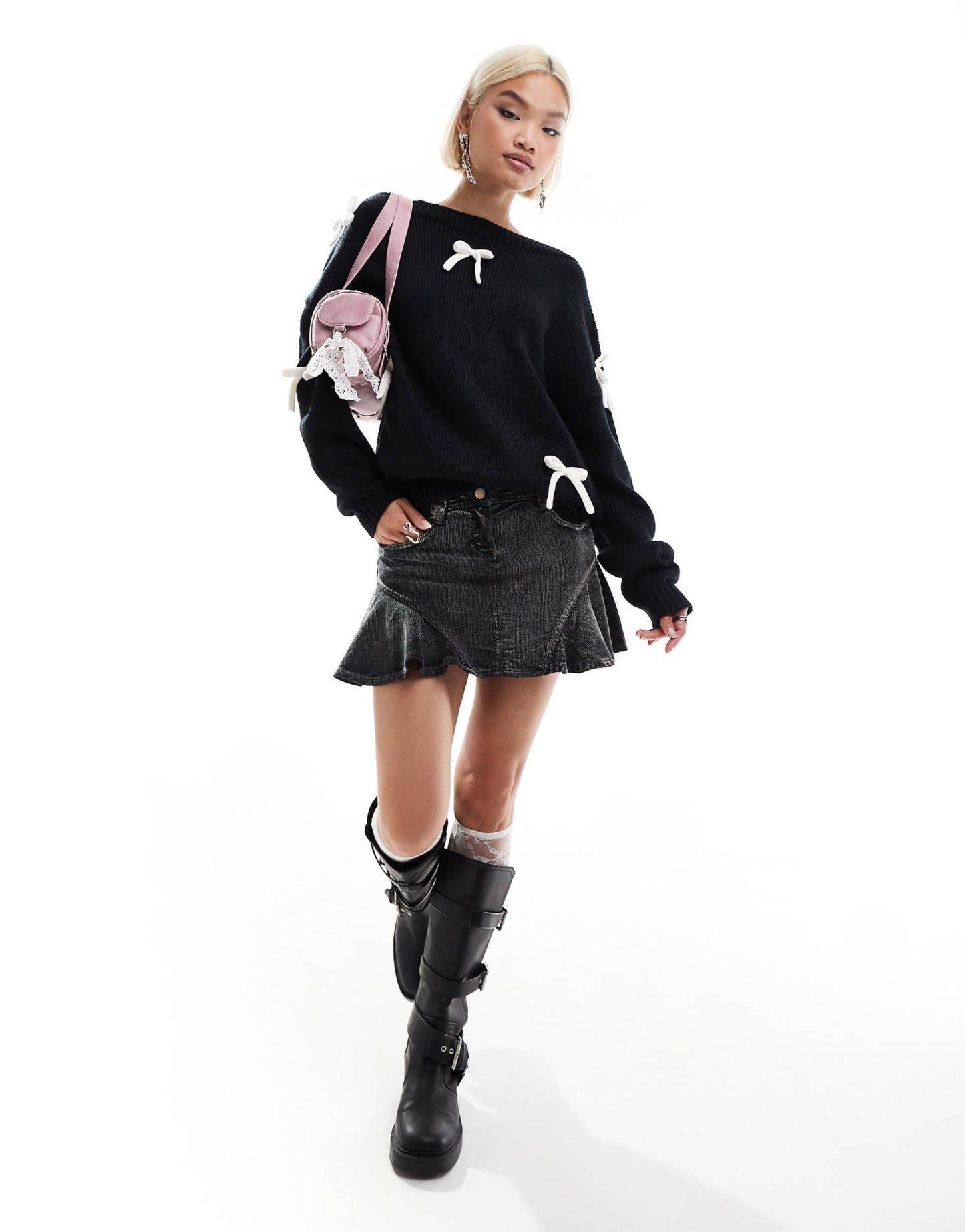 Slouchy Off The Shoulder Bow Detail Jumper