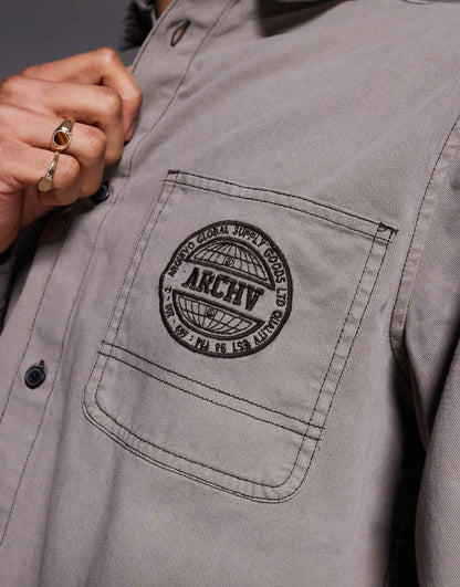 Boxy Shirt With Pocket Embroidery