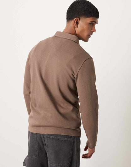 Half Zip Long Sleeve Polo Shirt