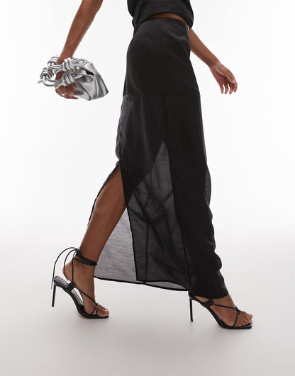 Semi Sheer Front Split Maxi Skirt