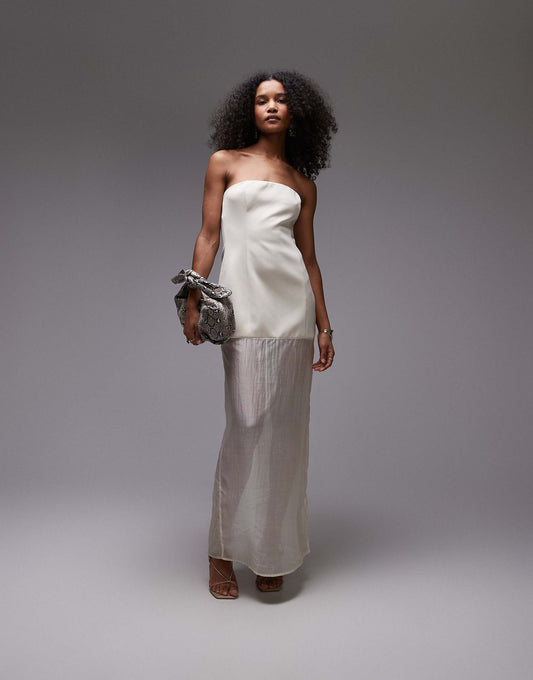 Bandeau Structured Half Sheer Maxi Dress